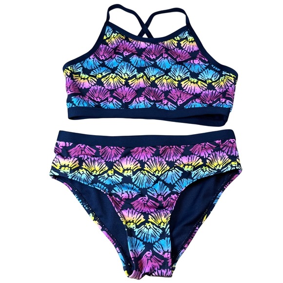 Lands' End Other - Lands End Girls Rainbow Shell Print Two Piece Swimsuit Navy Blue Size S 6-7